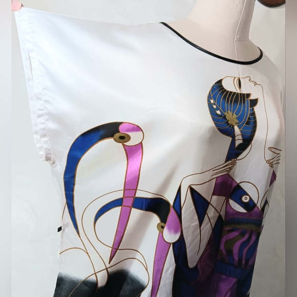 Art Nouveau satin cranes tunic dress. Medium. Ya Ye Er Si. - Picture 12 of 16